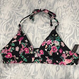 Victoria's Secret Black and Pink Floral Bikini Top